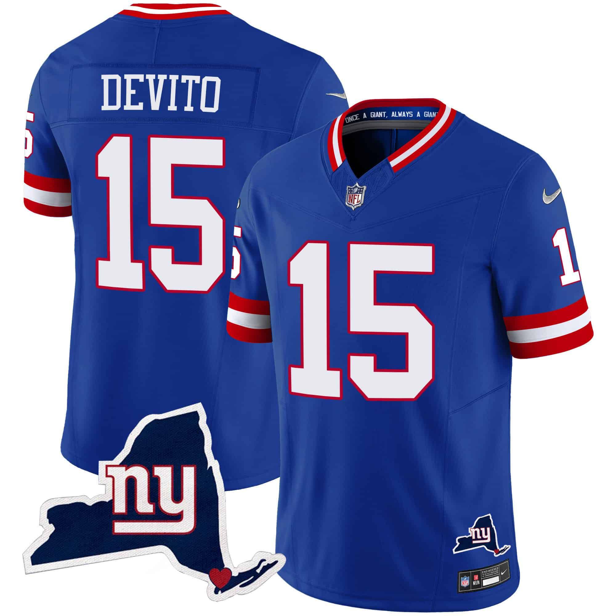 Men New York Giants #15 Devito Blue 2024 Nike Map Patch Limited NFL Jersey style 1